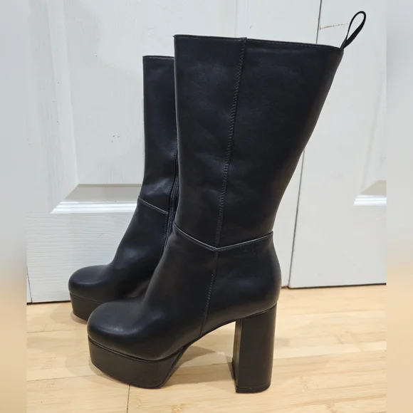 Dolls Kill Lamoda Going Under Goth Faux Leather Platform Black Wide Fit Boots 8 - Picture 11 of 15